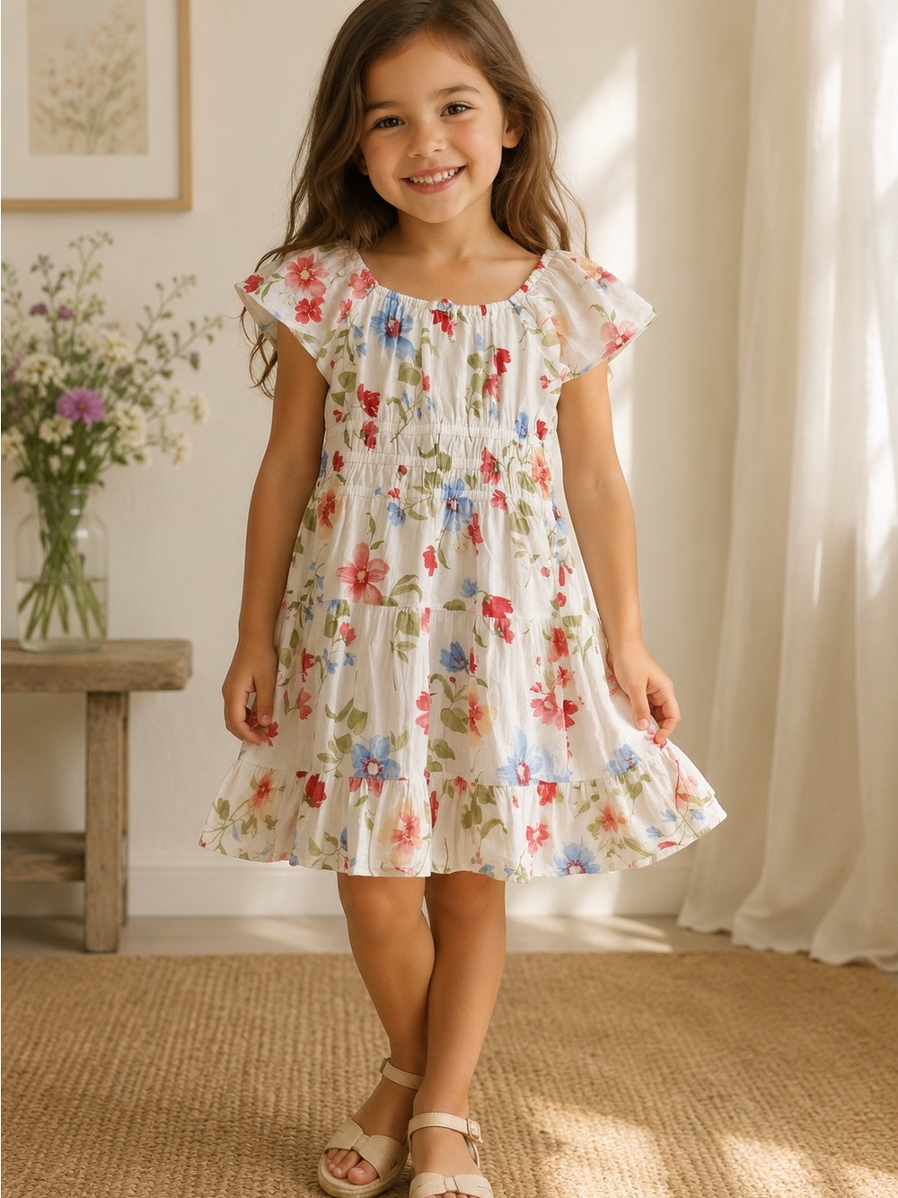 Old Navy Kids Size 10-12 Floral Cotton Dress Fully Lined Boho
